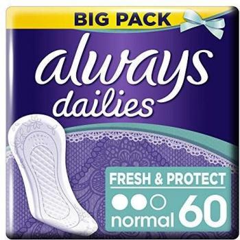 Always Dailies Fresh & Protect Normal Pantyliners, 60 Count (3 Pack)