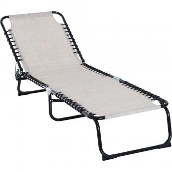 Outsunny Tumbona Plegable de Jardín Tumbona Inclinable de Playa con Respaldo Ajustable Fácil de