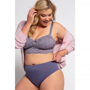 Ulla Popken Plus Size Two Tone Floral Lace Bralette, Purple, 42D