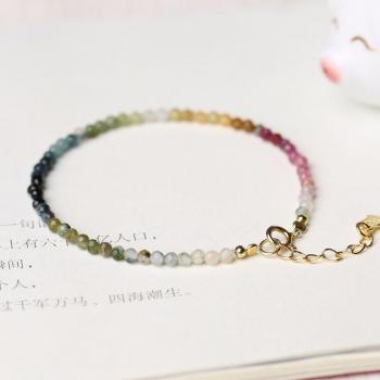 Brazalete de turmalina pequeña con cuentas de cristal arcoíris, 2mm, para mujer