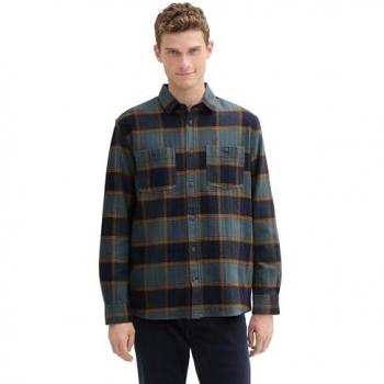 Dunkelblaues Flanellhemd Regular Fit aus 100% Baumwolle mit Karomuster