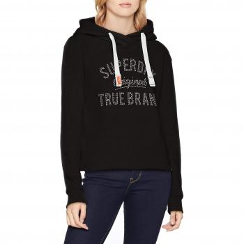 Suéter Superdry True Brand con Rhinestones, Crop, Negro, XX-Small