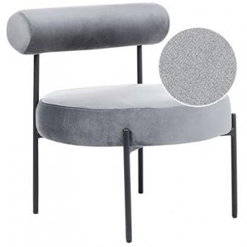 SITZMOEBEL BELIANI Alpha – Grauer Rundsessel mit Samt, Niedriger Lehne, Schwarzmetallbeine – Wohnzimmer Retro