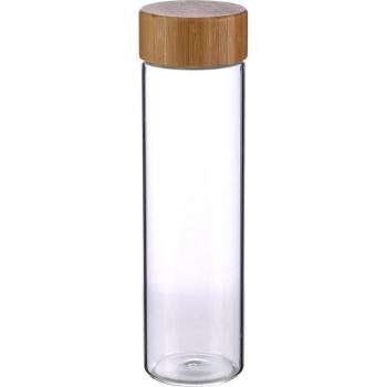 Bergner Botella de Agua Vidrio de Borosilicato 600ml con Tapón de Madera Walking Anywhere