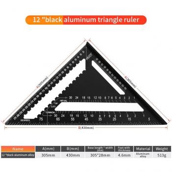 Regla cuadrada de velocidad ONKE L.J 7/12 pulgadas, transportador de ángulo triangular de aluminio, herramientas de carpintero