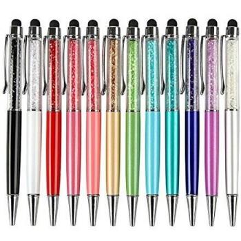 2pcs/pack Bling Bling 2in1 Slim Crystal Diamond Stylus Pen And Ink Ballpoint Pen