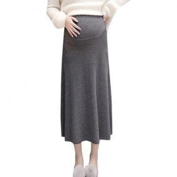 Falda larga de mujer embarazada, tejido de punto, cintura alta, corte A, disponible en negro y gris