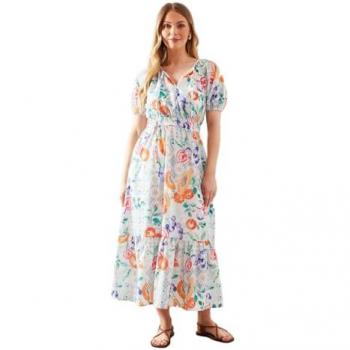 Midaxi Dress with Fruity Print and Puff Sleeves – Wallis, Ivory (S12)
