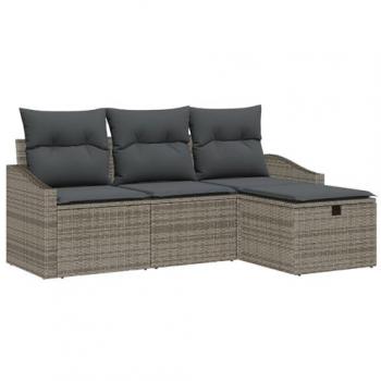 Set per terrazza e giardino a 4 pezzi in polirattan sabbia con cuscini