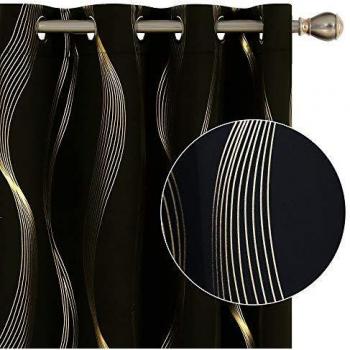 Rideaux occultants design noir avec œillets – Deconovo (2 pièces)