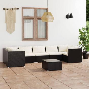 Outdoor 8-Piece Rattan Lounge Set with Cushions in Black