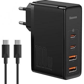 Baseus TurboCharge 100 W USB‑C 4‑porte, tecnologia GaN, compatibile con iPad, Samsung, MacBook – Nero