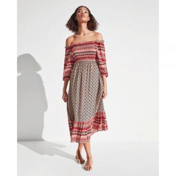 Vestido de playa Gisela con Estampado y Cuello Barco de Alta Calidad