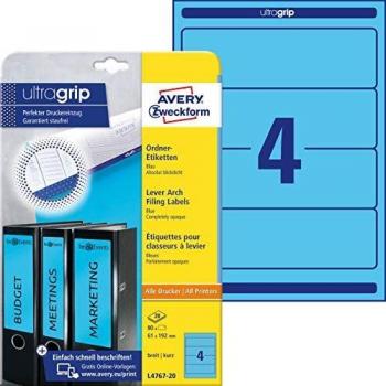 Etiquetas Avery para carpetas, azul 192 x 61mm (20 hojas)