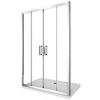Cabine de Douche 6 mm, 4 Portes, Ouverture Centrale, H.190 cm, Réglable 143-148 cm