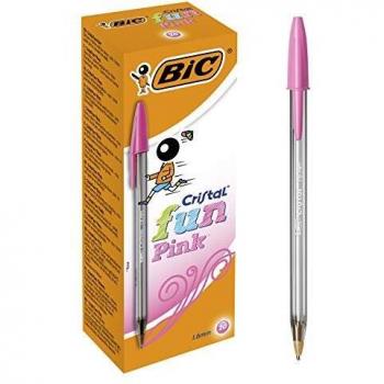 Bic Cristal Fun Ballpoint Pen 1.6mm Tip 0.42mm Line Pink (Pack 20)