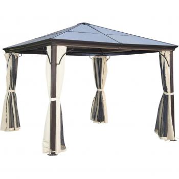 Outsunny 3 x 3m Hardtop Gazebo with Polycarbonate Roof and Aluminium Frame, Brown