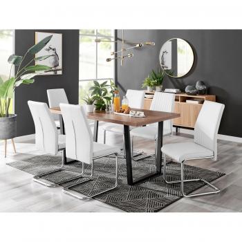 Wood Effect Kylo Dining Table with 6 Lorenzo Chairs in White (Brown)