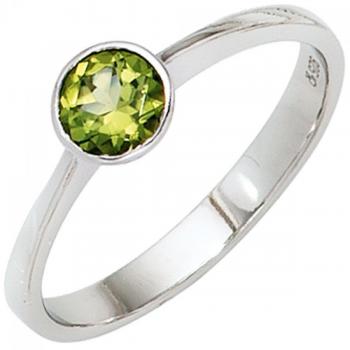 25 Sterling Silber Damenring rhodiniert 1 Peridot grün Größe 60