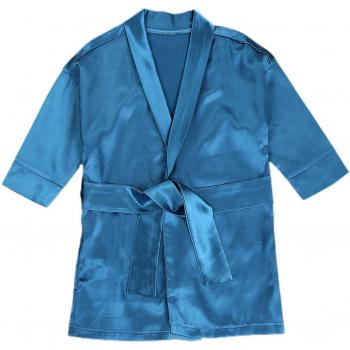 Pijama Satén Azul con Cuello V