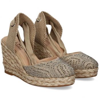 Sandalias planas Alma en Pena de mujer, cierre anudado al tobillo, color beige