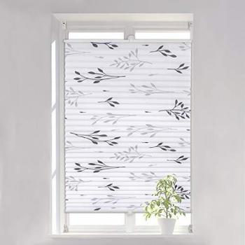 Store plissé sans perçage Woltu, design feuilles, 90x130 cm, couleur gris