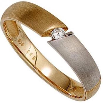 JOBO Damen Ring 585 Gold Gelbgold matt – Einzelstein Brillant 0,05 ct – Ringgröße 60