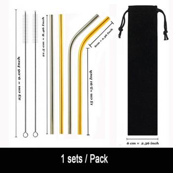 Reusable Metal Straws with Cleaner Brush and Carry Bag for 20/30oz Mugs