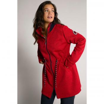 Giacca lunga in poliestere per donna, maglia e pile, rossa, taglia 48/50
