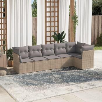 VidaXL 6 Piece Rattan Sofa Set with Cushions Beige