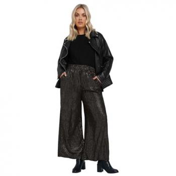 Elegant Foil Wide Leg Trousers – Women's Black, 26-28