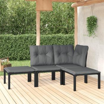 Ensemble de jardin 4 pcs noir et gris résine tressée