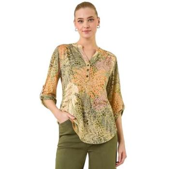 18‑Size Roman Leaf Burnout Khaki Top for Women
