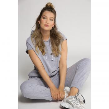 Top felpa donna grigia smanicato con cappuccio 52/54 cotone poliestere