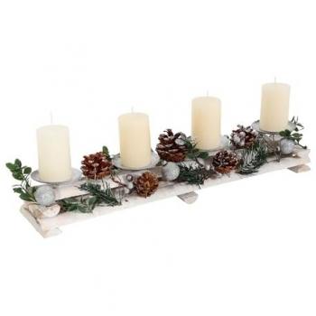 Couronne lumineuse d’Avent, bois argenté et blanc – HWC‑M12