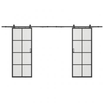 Porte scorrevoli esterno muro 2 x H205 x L83 cm in alluminio e vetro smerigliato