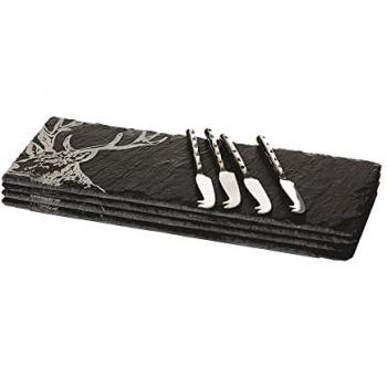 Just Slate Personalised Stag Cheese Boards & Knives – 4 Pack