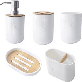 ONEUP Plastic & Bamboo Bath Organizer Kit