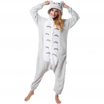 Katara Kostüm-Katze: Kigurumi mit Jumpsuit für Erwachsene (S‑XL), Grau‑Braun, L