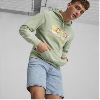 Sudadera con capucha Puma SWxP Worldwide verde para hombre, talla L, colores verde, amarillo y naranja