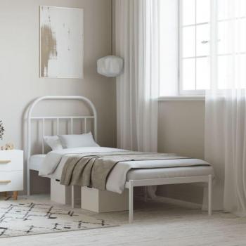 Rostro Superior: Estructura de Cama Metal Blanca con Cabecero, 75x190 cm – Maison Exclusive