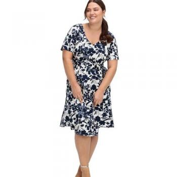Sheego Marinefarbenes Cocktailkleid mit Gürtel, Gr. 56