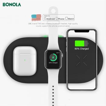Bonola Qi Chargeur 3 en 1 pour iPhone et Apple Watch