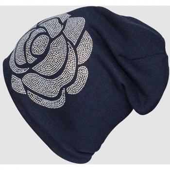 Gorro de invierno con flores rosas y brillo elegante