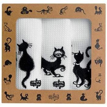 Lot de 3 torchons Les Chats brodés blanc 40 x 60 cm Winkler