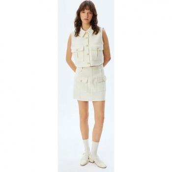 Koton Damen-Weste im Tweed-Stil mit Goldknöpfen