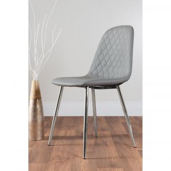 2-Pack Grey Faux Leather Dining Chairs with Silver Metal Legs