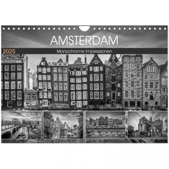 AMSTERDAM Monochrome Impressionen (Wandkalender 2025 DIN A4 quer) CALVENDO Monatskalender