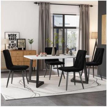Set Sedia Velluto Twill Nera 4 pezzi per Sala
