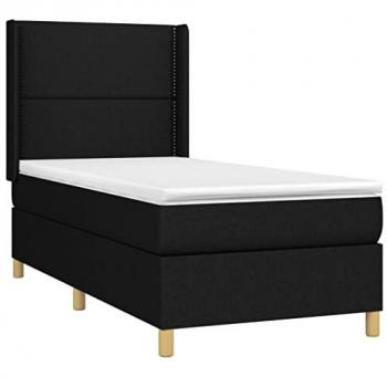 Letto Boxspring con Materasso e LED Nero 90x190 cm in Tessuto